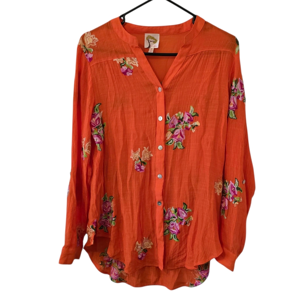 Fig and Flower Orange Floral Button Down Shirt